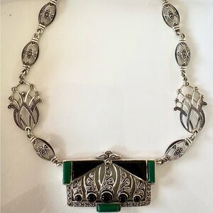 Sterling Art Deco Onyx dainty and detailed necklace